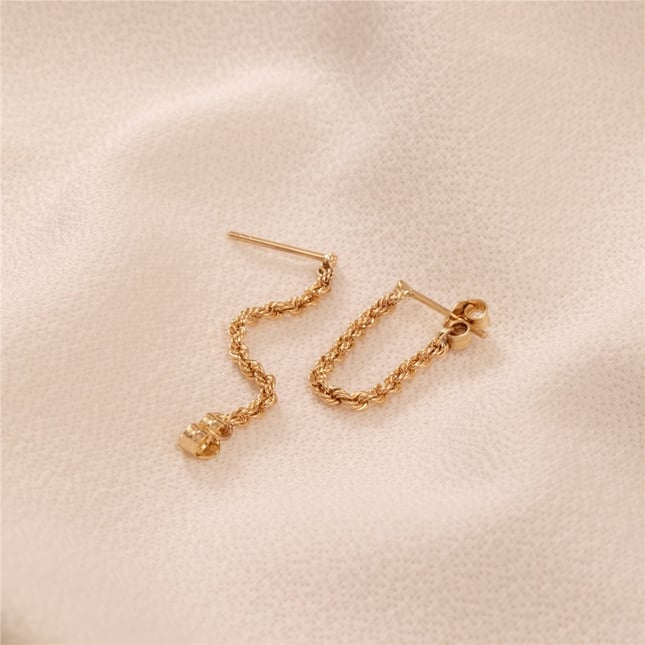 Rope Chain Stud Solid Gold Earring