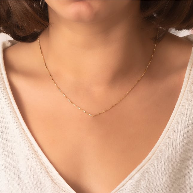 Box Chain Solid Gold Necklace