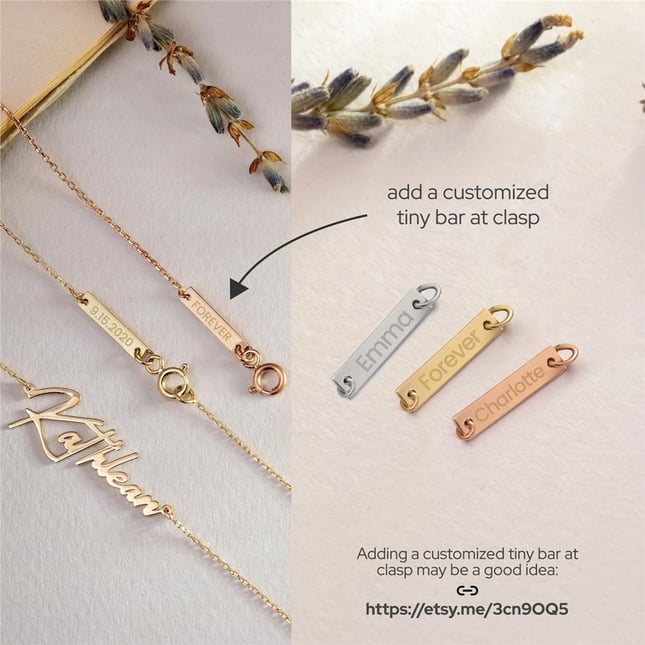 Cremation Personalized 3D Vertical Bar Solid Gold Necklace