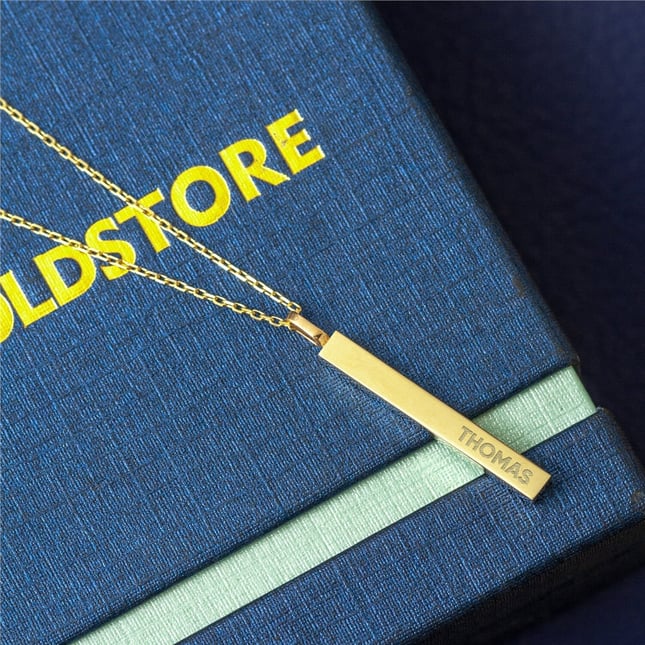 Cremation Personalized 3D Vertical Bar Solid Gold Necklace