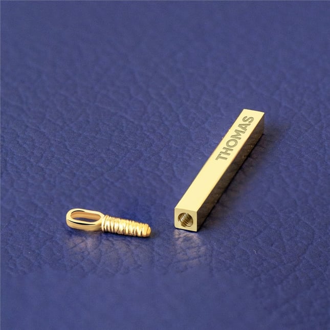 Cremation Personalized 3D Vertical Bar Solid Gold Necklace