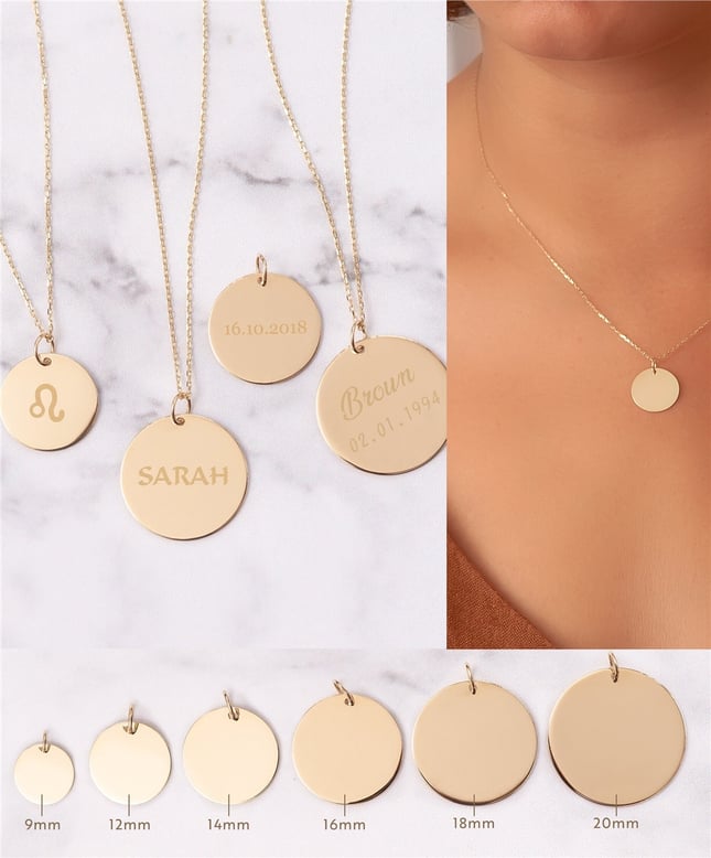 Personalized Disc Plate Solid Gold Necklace