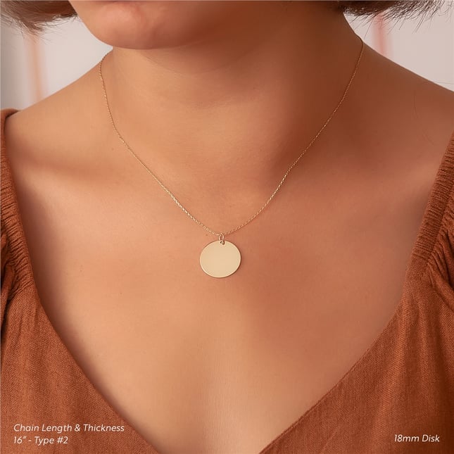 Personalized Disc Plate Solid Gold Necklace