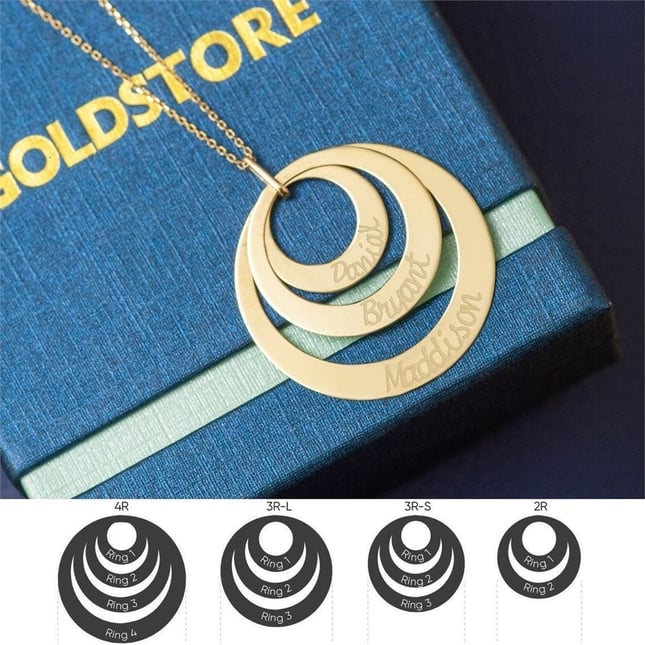 Engraved Custom Engraved Family Name Ring Solid Gold Necklace