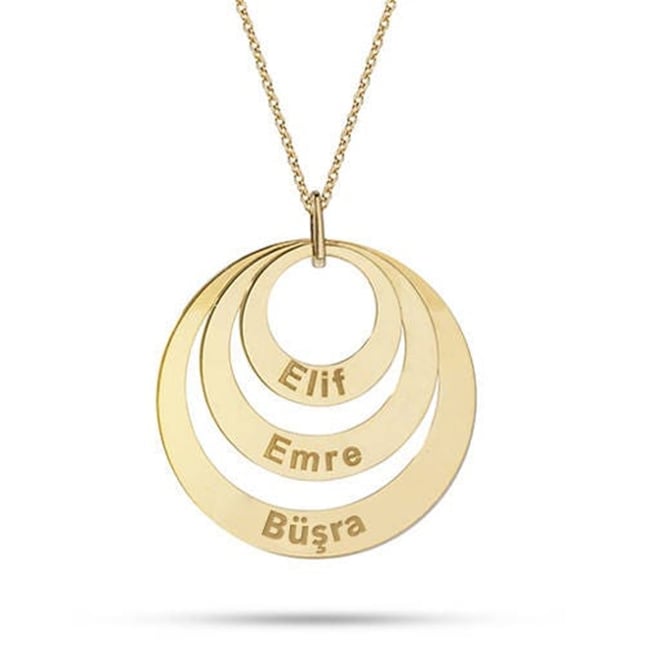 Engraved Custom Engraved Family Name Ring Solid Gold Necklace