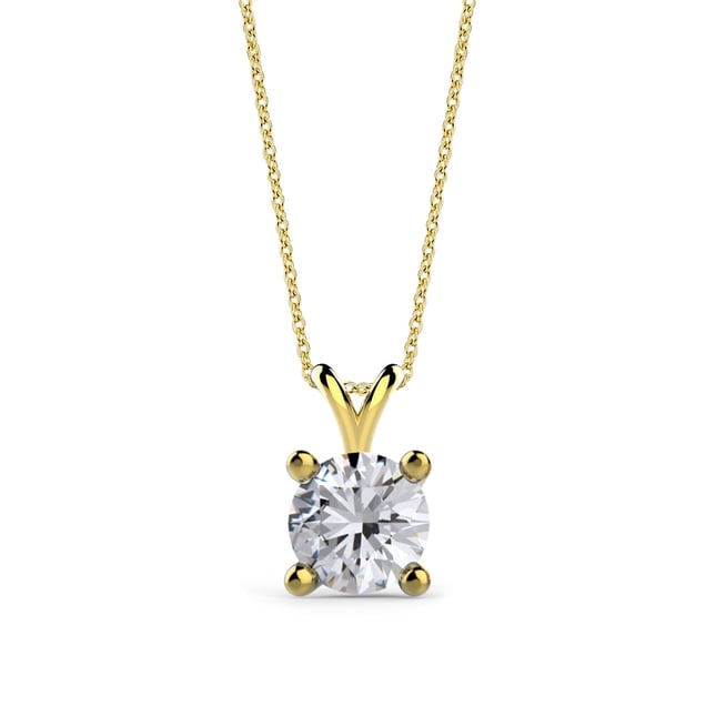 CZ Solitaire Solid Gold Necklace