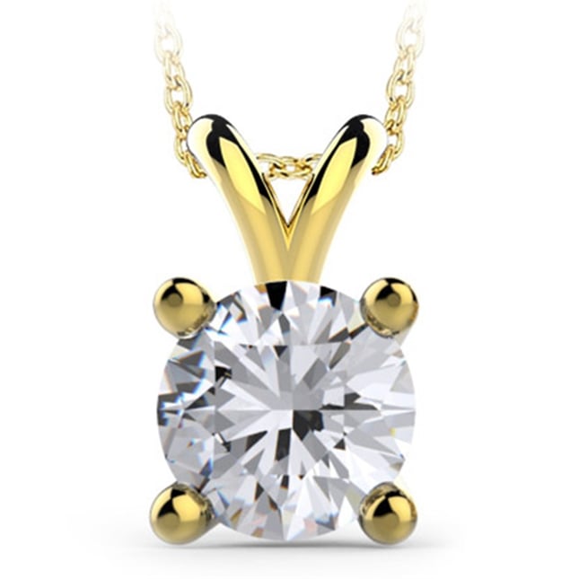 CZ Solitaire Solid Gold Necklace