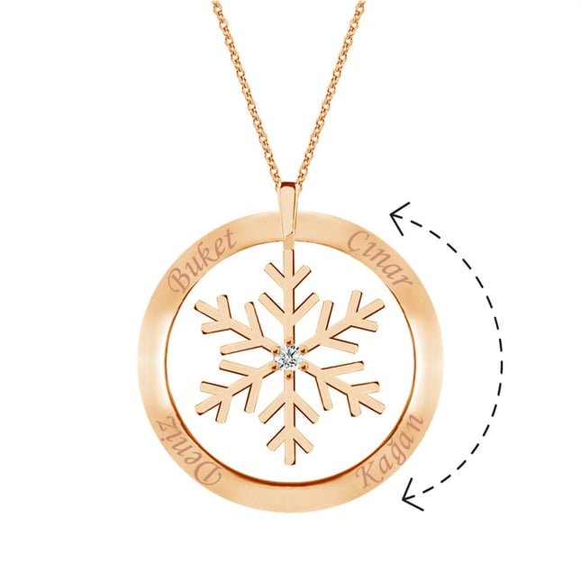 Pear CZ Snowflake Circle Initial Solid Gold Necklace