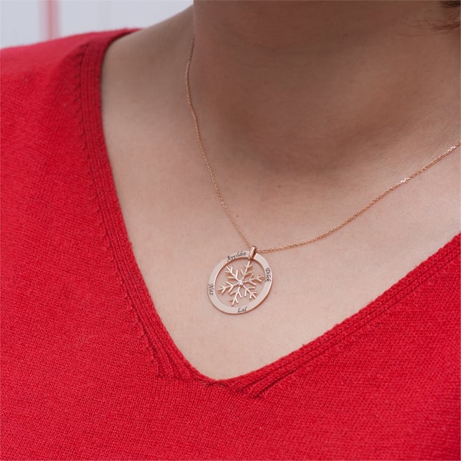 Pear CZ Snowflake Circle Initial Solid Gold Necklace