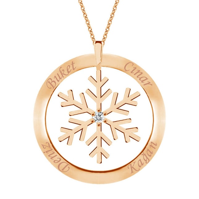 Pear CZ Snowflake Circle Initial Solid Gold Necklace