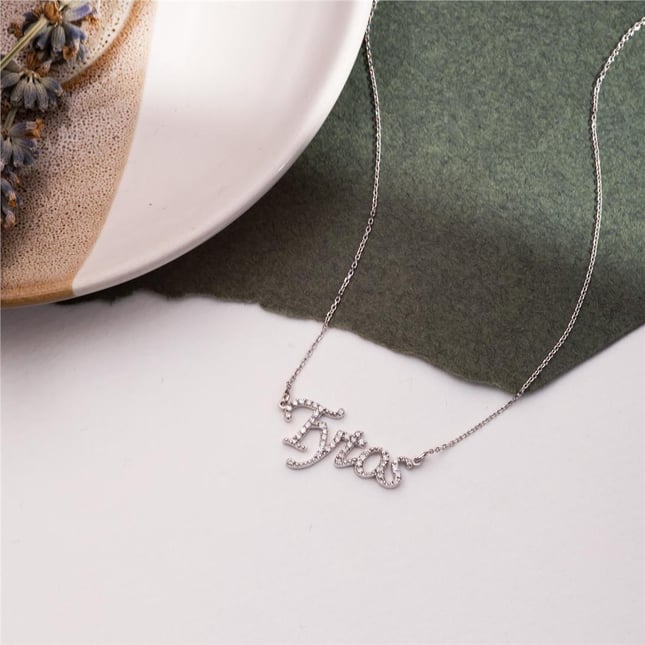 CZ Initial Letter Solid Gold Necklace