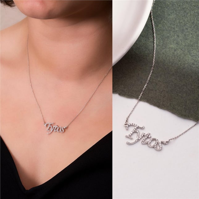 CZ Initial Letter Solid Gold Necklace