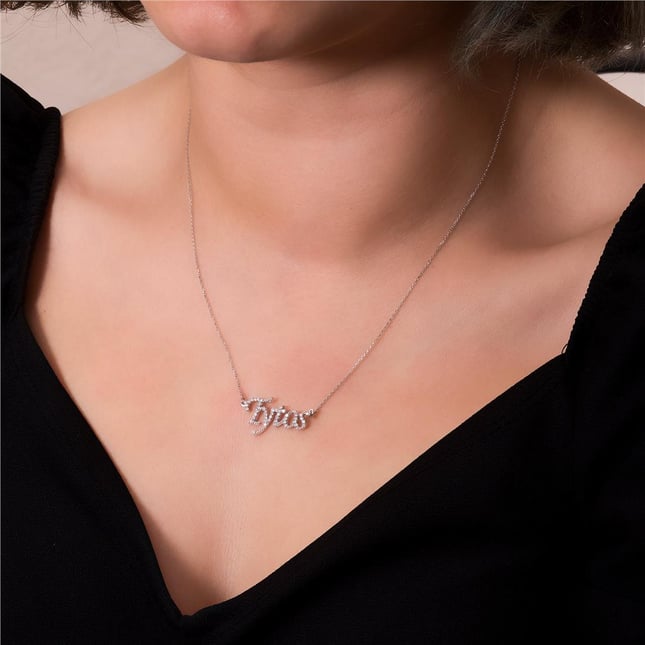 CZ Initial Letter Solid Gold Necklace