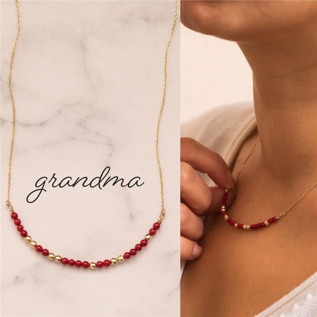Morse Code Turquoise Pear Coral Solid Gold Necklace