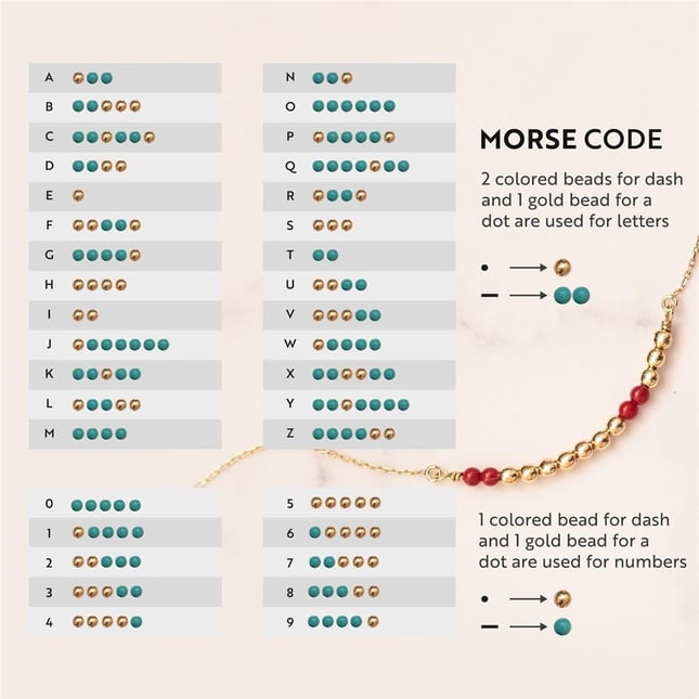 Morse Code Turquoise Pear Coral Solid Gold Necklace