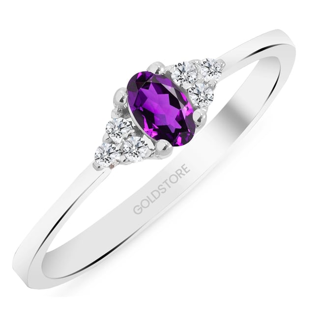 0.08 Ct Diamond Oval Amethyst Cluster Solid Gold Ring