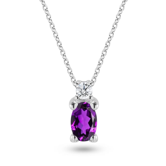 0.04 Ct Diamond Oval Amethyst Solid Gold Necklace