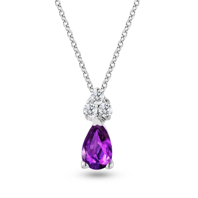 0.04 Ct Diamond Pear Amethyst Solid Gold Necklace
