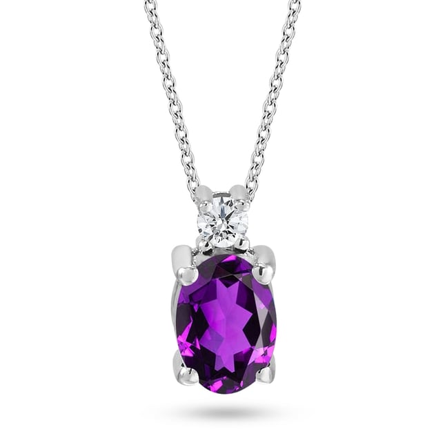 0.05 Ct Diamond Oval Amethyst Solid Gold Necklace