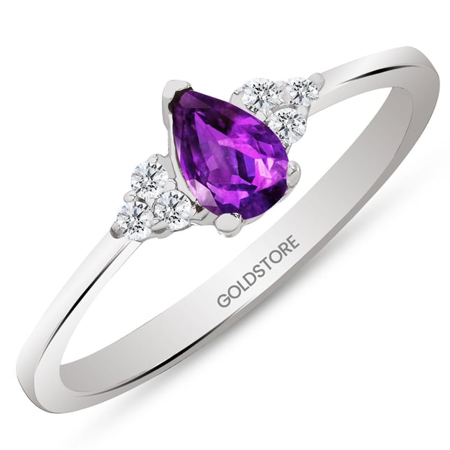 0.10 Ct Diamond Pear Amethyst Cluster Solid Gold Ring