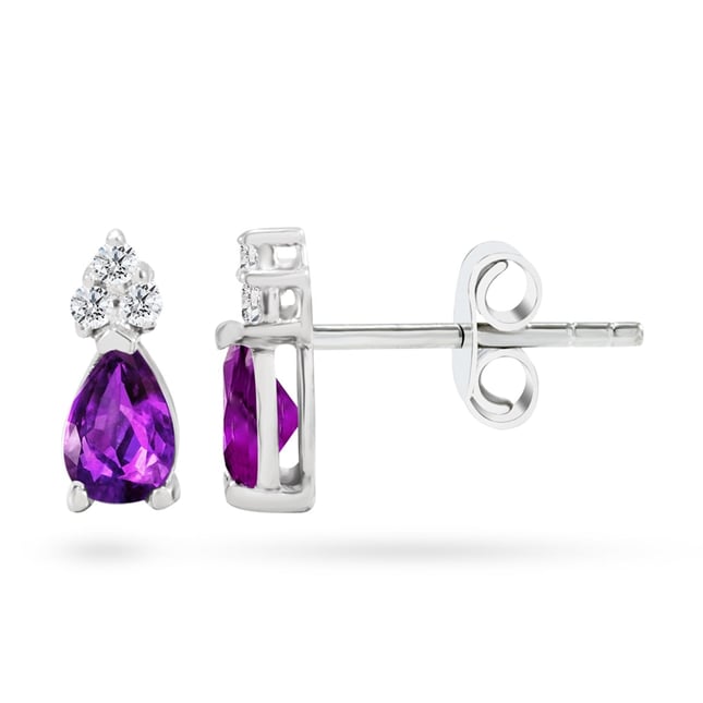 Goldstore-Ametist Taşlı 0.1 ct. Pırlanta Klasik Küpe