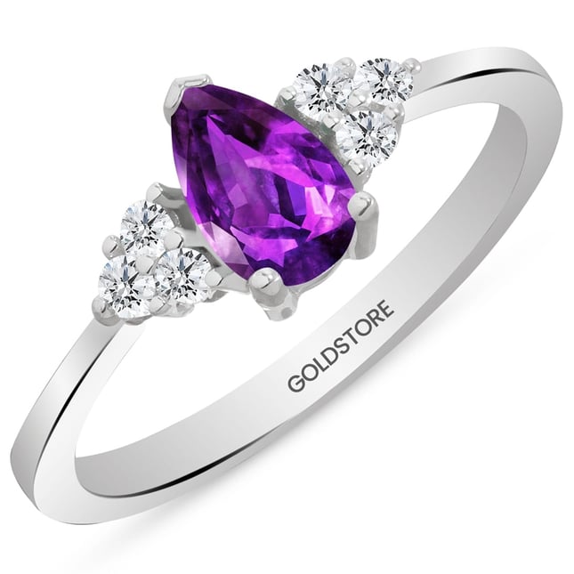 0.12 Ct Diamond Pear Amethyst Cluster Solid Gold Ring