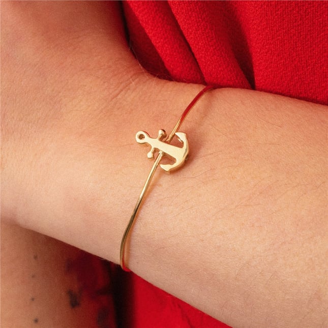 Cremation Anchor Initial Solid Gold Bracelet