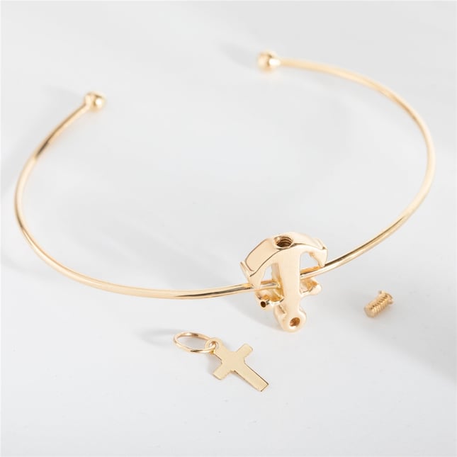 Cremation Anchor Initial Solid Gold Bracelet