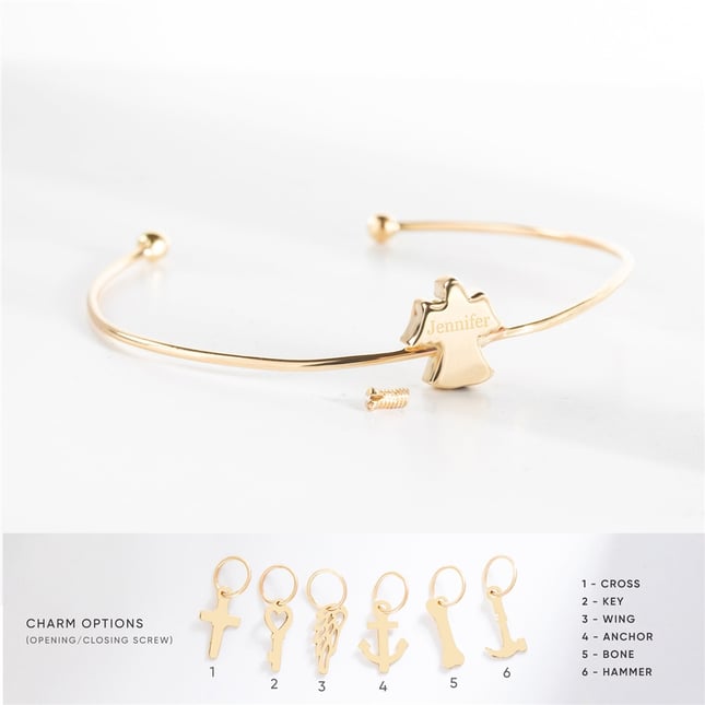 Cremation Angel Initial Solid Gold Bracelet