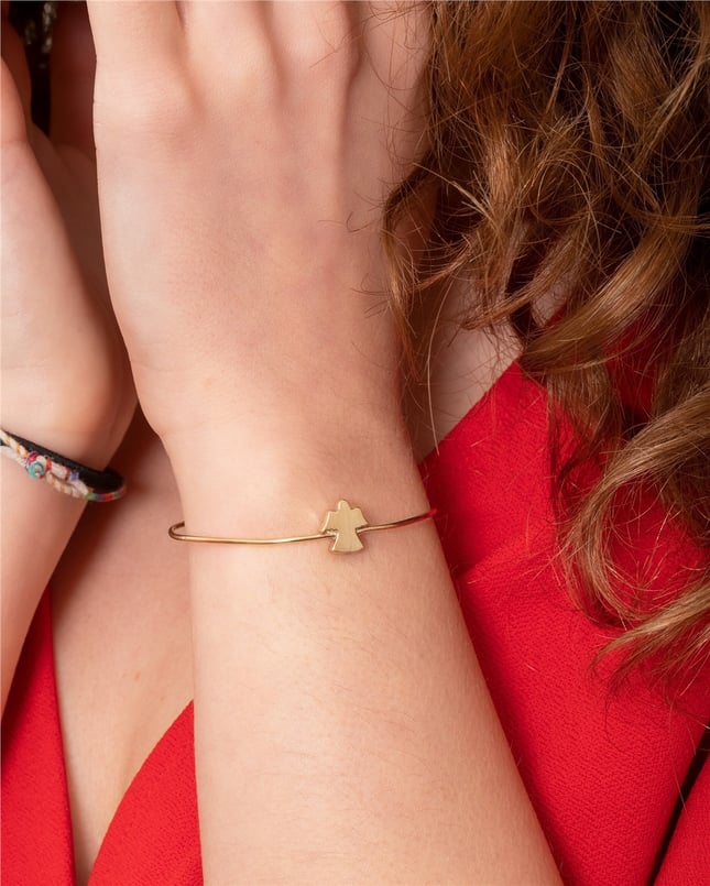 Cremation Angel Initial Solid Gold Bracelet
