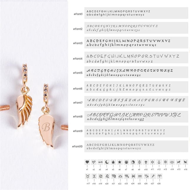 CZ Cremation Angel Wing Key Cross Initial Letter Paw Initial Dangle Solid Gold Charm
