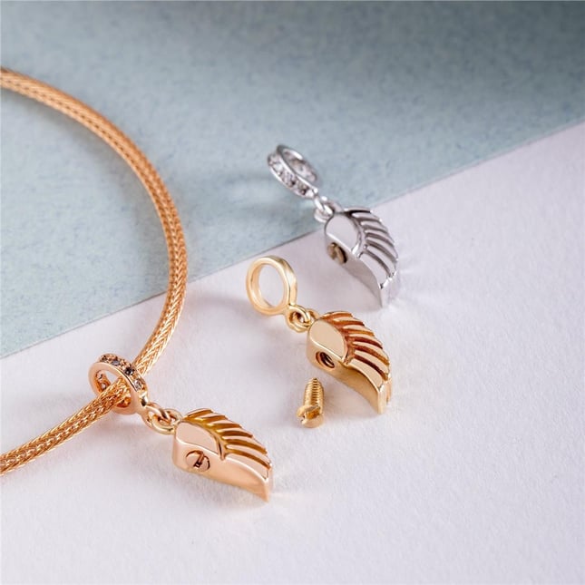 CZ Cremation Angel Wing Key Cross Initial Letter Paw Initial Dangle Solid Gold Charm
