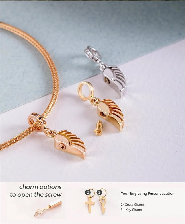CZ Cremation Angel Wing Key Cross Initial Letter Paw Initial Dangle Solid Gold Charm