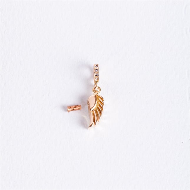 CZ Cremation Angel Wing Key Cross Initial Letter Paw Initial Dangle Solid Gold Charm