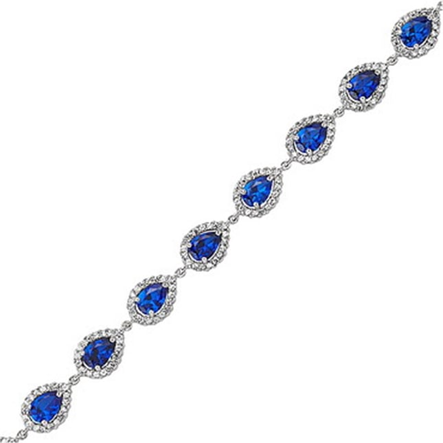 Pear CZ Halo Station Solid Gold Bracelet
