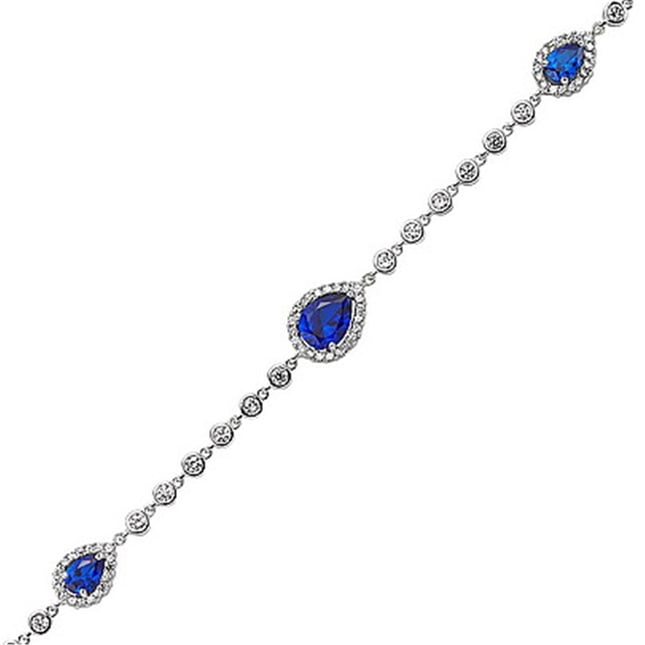 Pear CZ Halo Tennis Solid Gold Bracelet