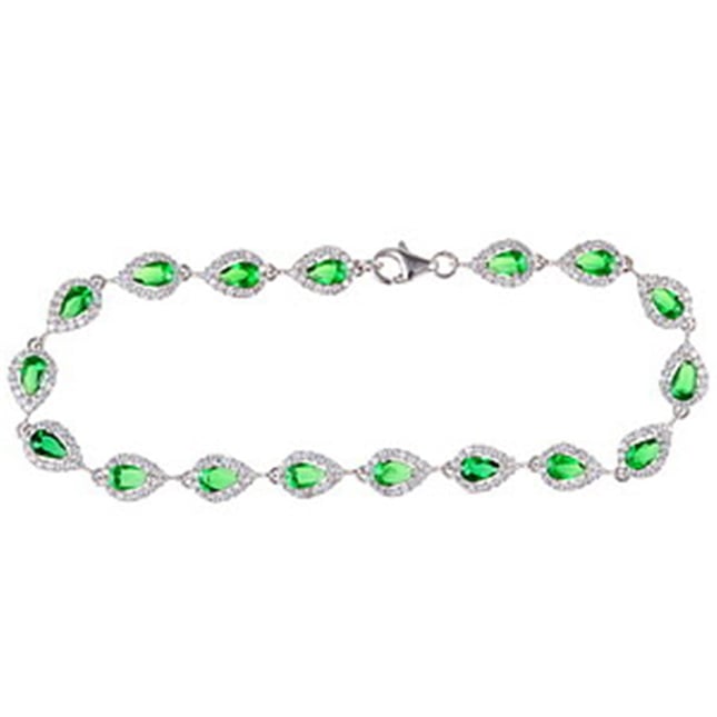 Pear CZ Halo Tennis Solid Gold Bracelet