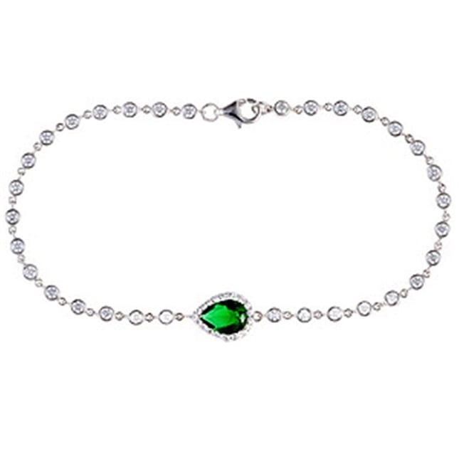 Pear CZ Halo Tennis Solid Gold Bracelet