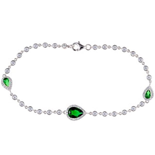 Pear CZ Halo Station Tennis Solid Gold Bracelet