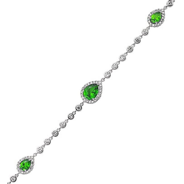 Pear CZ Halo Station Tennis Solid Gold Bracelet