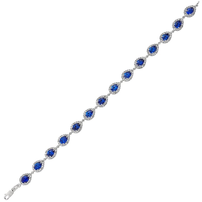 Pear CZ Halo Station Solid Gold Bracelet
