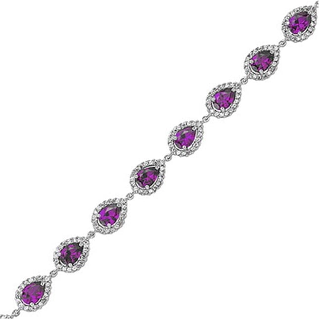Pear CZ Pear Amethyst Halo Station Solid Gold Bracelet