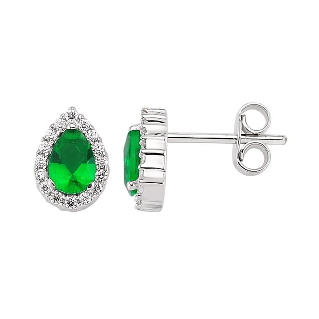 Pear CZ Halo Stud Solid Gold Earring