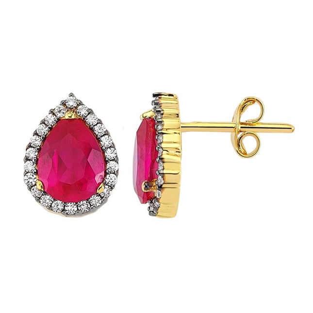 Pear CZ Halo Stud Solid Gold Earring
