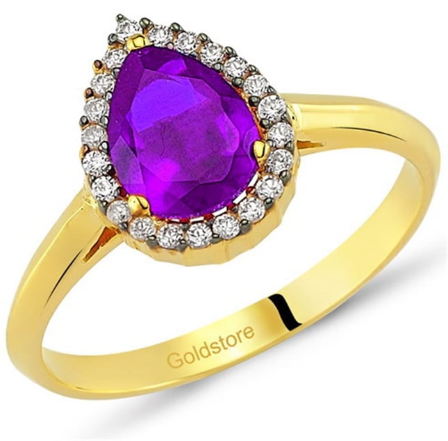 Pear CZ Halo Solid Gold Ring
