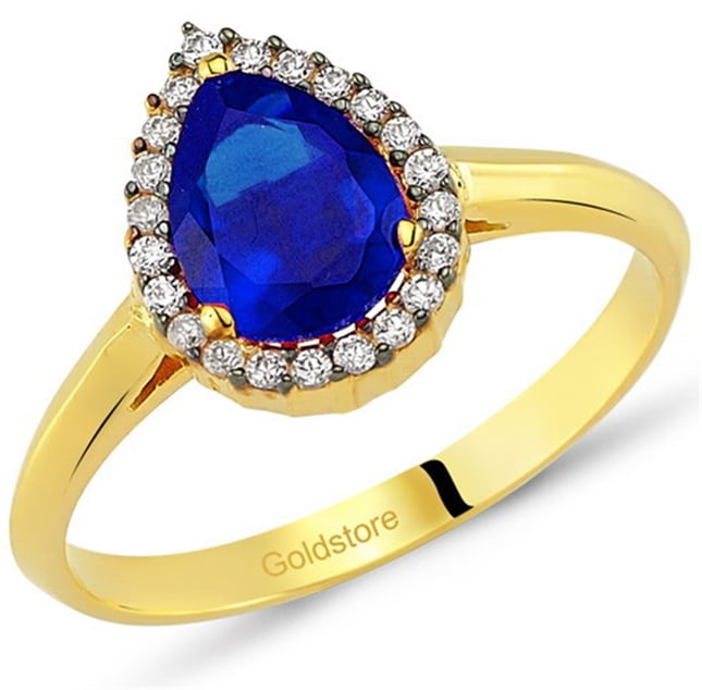 Pear CZ Halo Solid Gold Ring