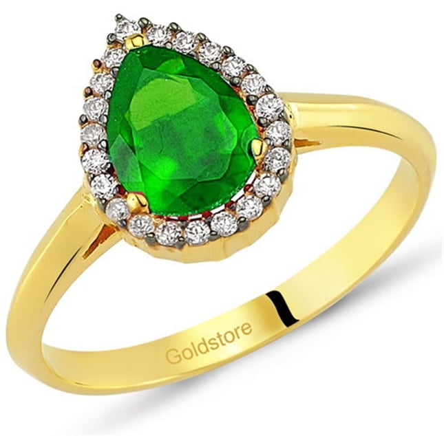 Pear CZ Halo Solid Gold Ring