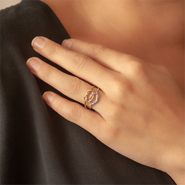 Double Love Knot Two-Tone Solid Gold Ring