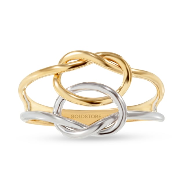 Double Love Knot Two-Tone Solid Gold Ring