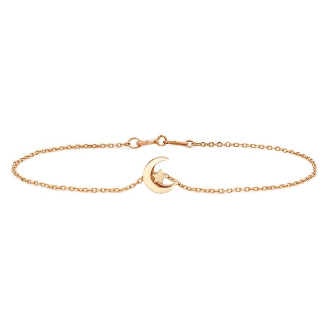 Crescent Moon and Star Solid Gold Bracelet
